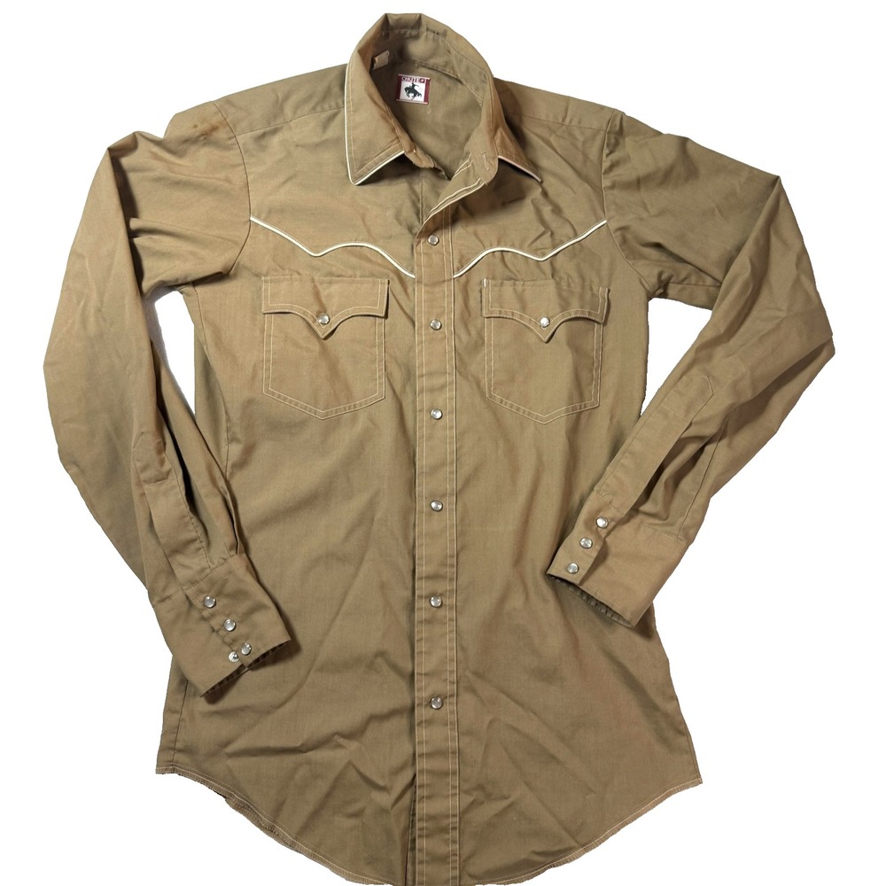 Vintage Chute 1 Western Pearl Snap Shirt Mens SM Beige Cowboycore Rodeo